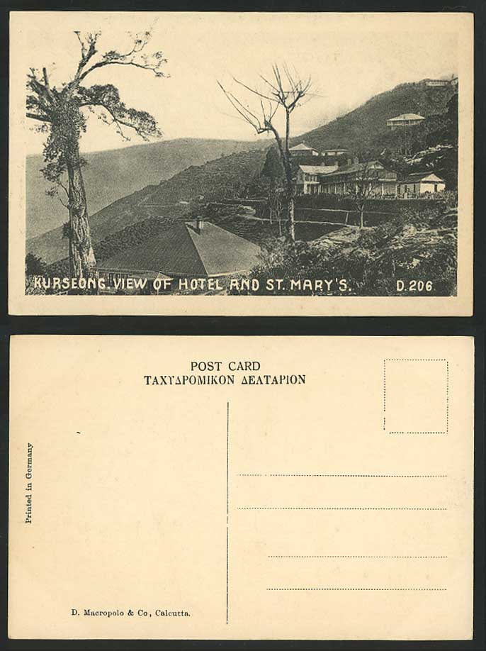 India Old Postcard KURSEONG, HOTEL & ST. MARY'S, St. Helen's Convent, Darjeeling