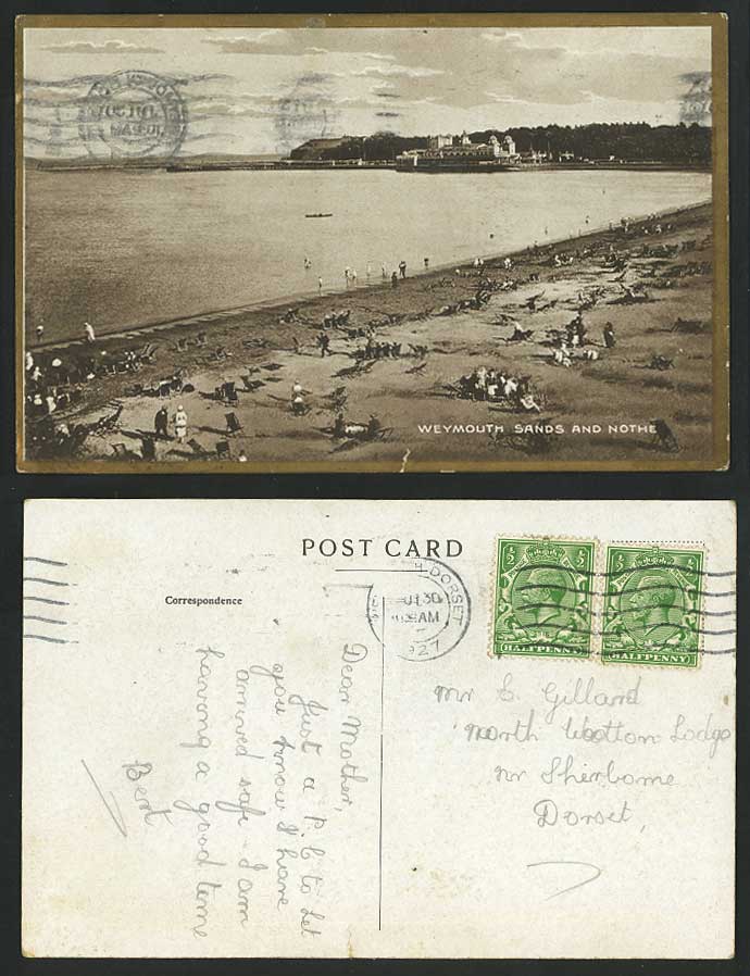 Weymouth, SANDS and NOTHE 1927 Old Postcard Pier, Beach Seaside Panorama, Dorset