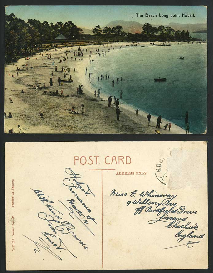 Australia, The Beach Long Point HOBART - Tasmania 1914 Old Colour Postcard Boats
