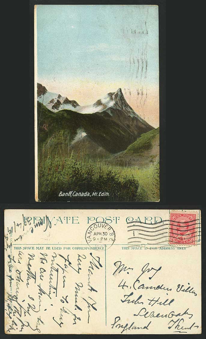 Canada 1909 Old Colour Postcard MT. EDITH BANFF Alberta Mountains Mount Canadian