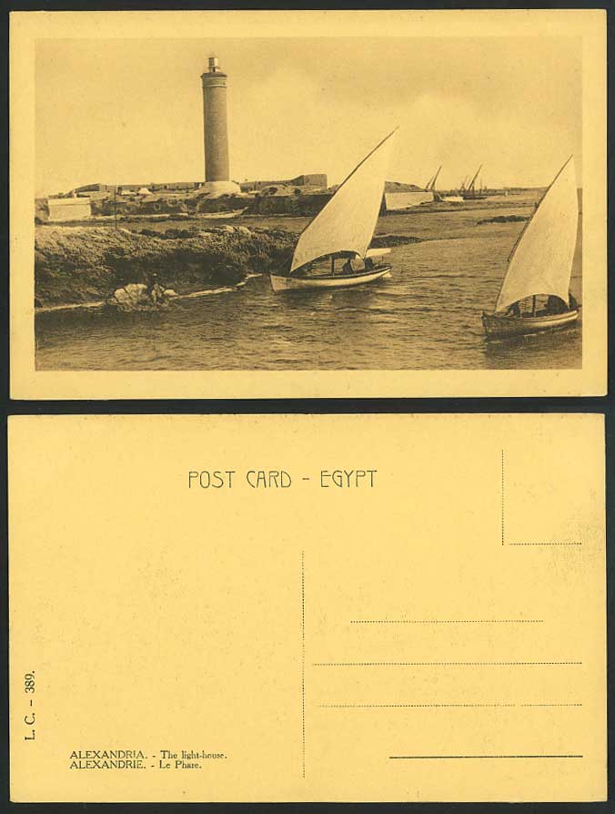 Egypt Old Postcard Alexandria Le Phare Lighthouse Alexandrie Native Sailing Boat