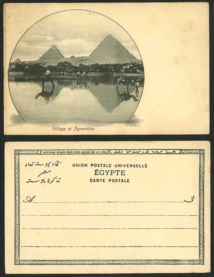 Egypt Old UB Postcard Pyramids & The Village, Cairo Camels Camel Riders Panorama