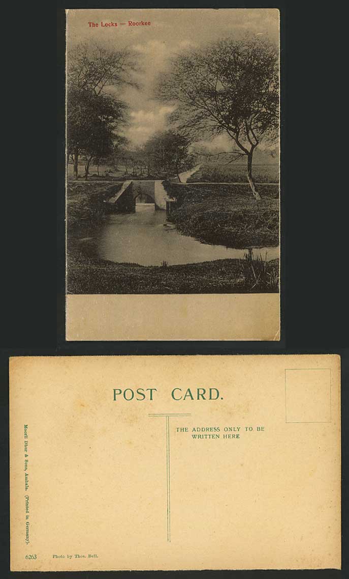 India Old Postcard THE LOCKS ROORKEE Canal Scene Bridge & Trees (British Indian)