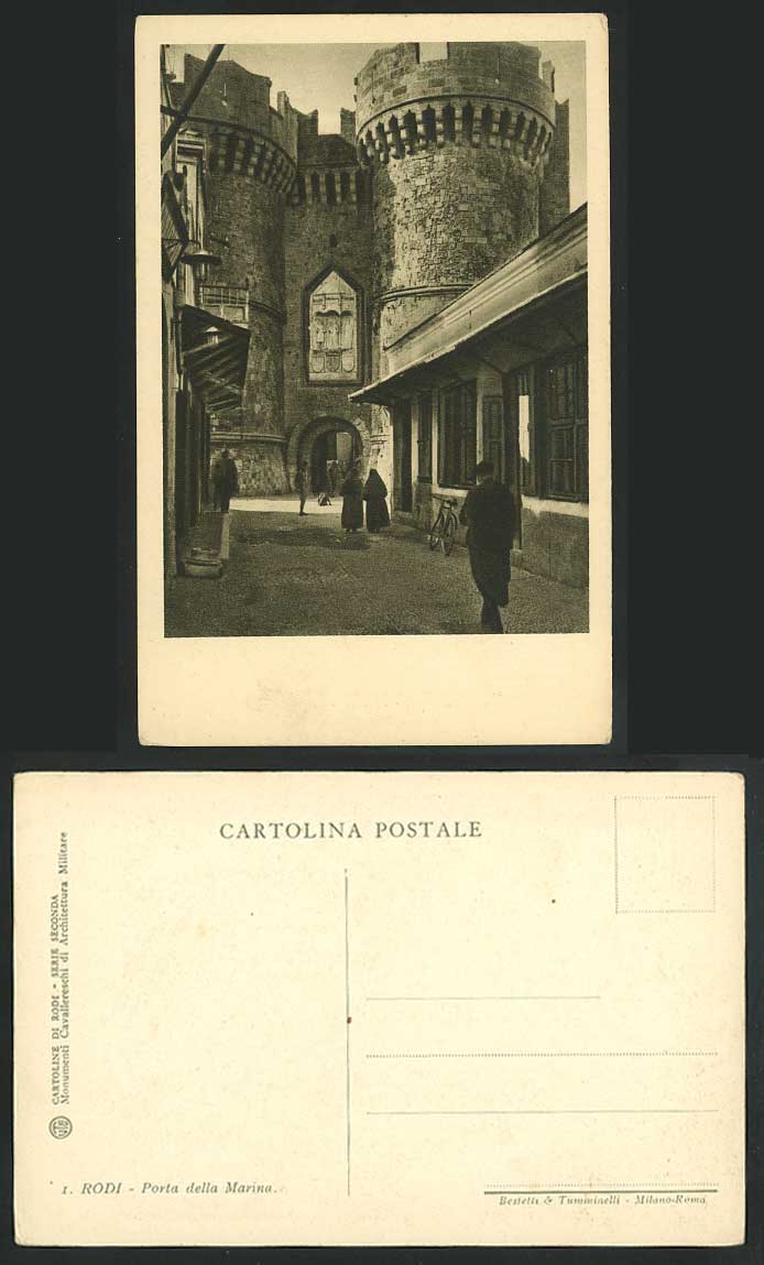 Italy Old Postcard RODI, Porta della Marina, Gate, Bicycle, Street Scene, Sicily