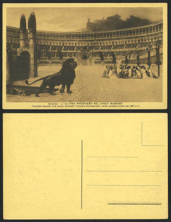 Lion Old Postcard Colosseum Last Prayer Circus Gerome Ultima Preghiera Nel Circo