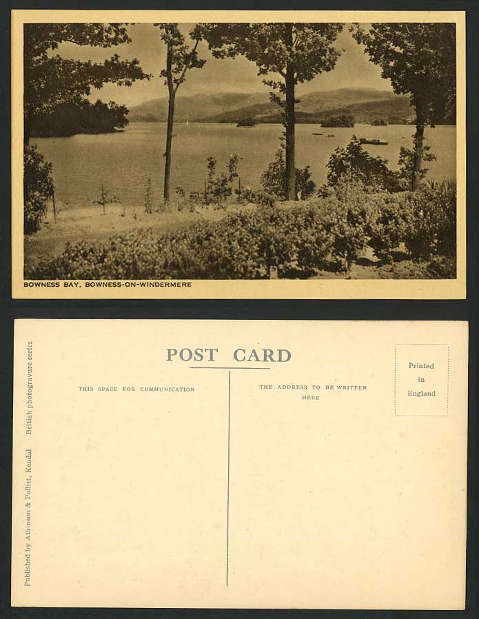 BOWNESS BAY Old Postcard Bowness-on-Winderemere Lake District Boats Trees View