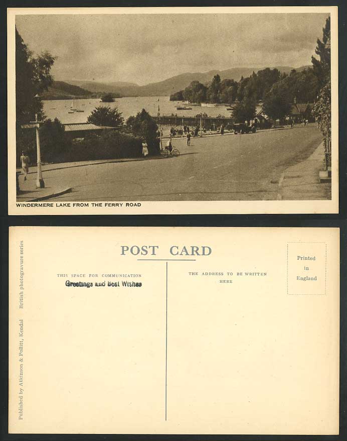Windermere Lake from the Ferry Road, Boats Bicycle Car Street Scene Old Postcard