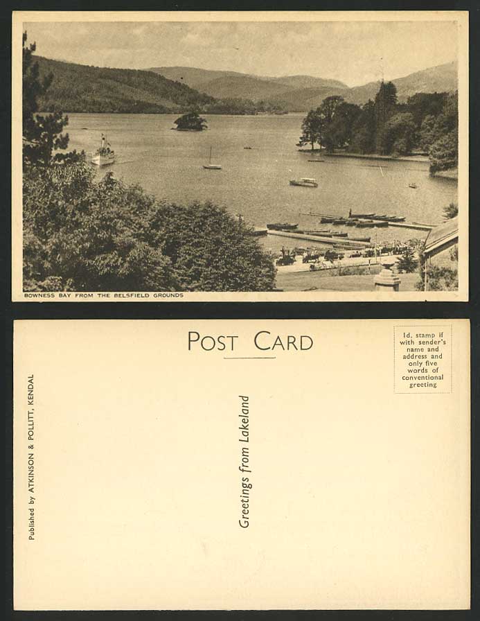 Bowness Bay from the Belsfield Grounds Old Postcard Lake, Boats, Harbour Bicycle