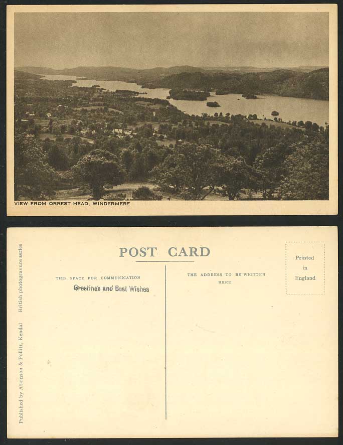 WINDERMERE LAKE View from ORREST HEAD Old Postcard Panorama General View Islands