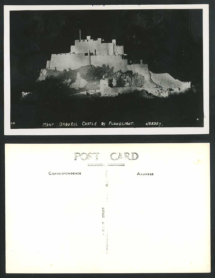 JERSEY Mont Orgueil Castle by Floodlight NIGHT Old R.P. Postcard Channel Islands