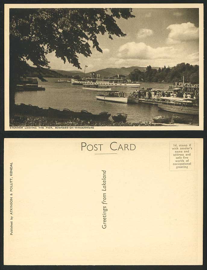 Bowness-on-Windermere Old Postcard Steam Ship Steamer Leaving The Pier Lake Boat