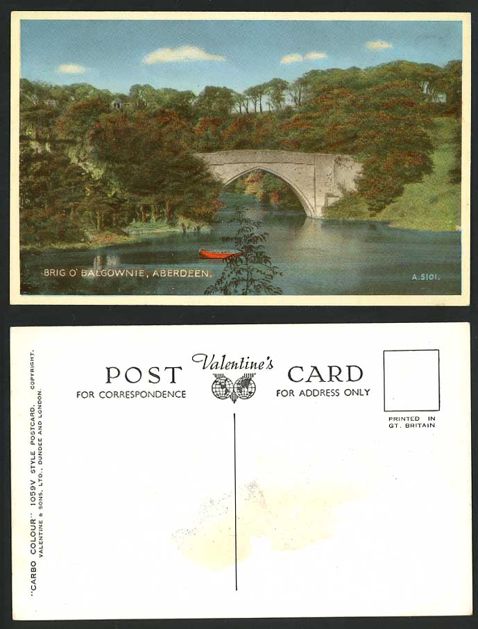 Aberdeen BRIG O' BALGOWNIE Old Colour Postcard Bridge River Scene Aberdeenshire