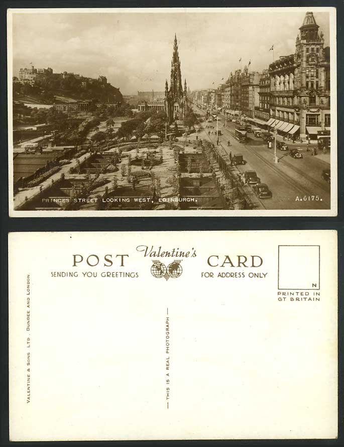 Edinburgh Old RP Postcard PRINCES STREET Looking WEST Street Scene Gardens Trams