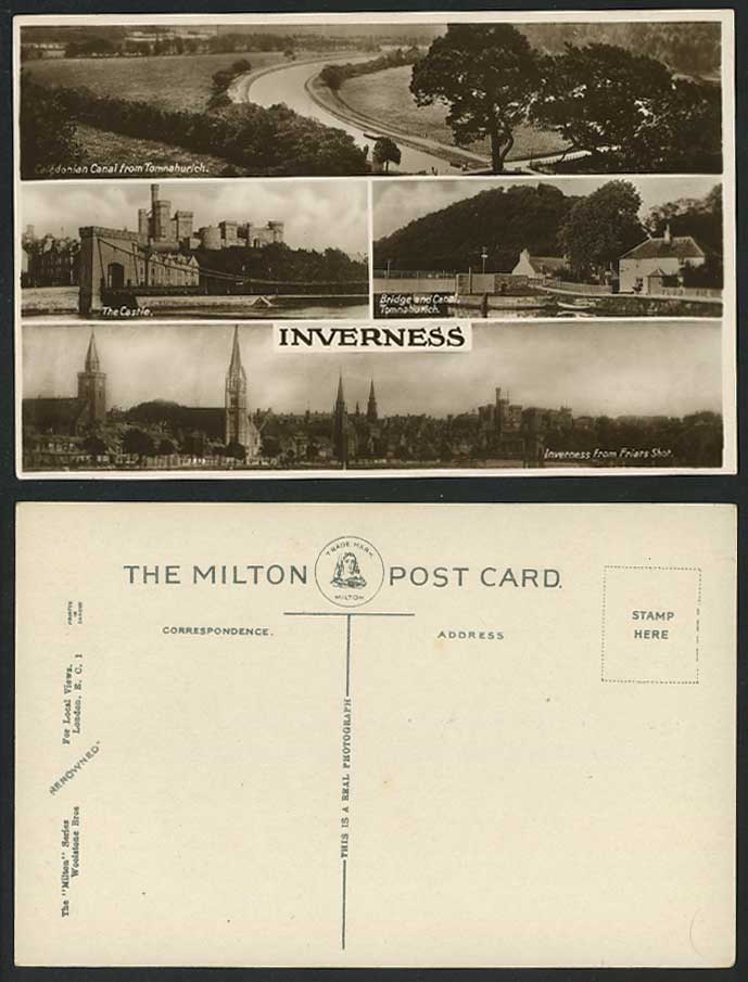 Inverness Old RP Postcard Bridge Caledonian Canal Tomnahurich Castle Friars Shot