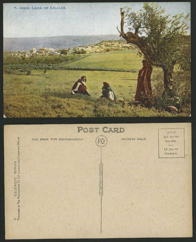 Palestine Old Postcard CANA OF GALILEE Men Panorama Holy Land Middle East Israel
