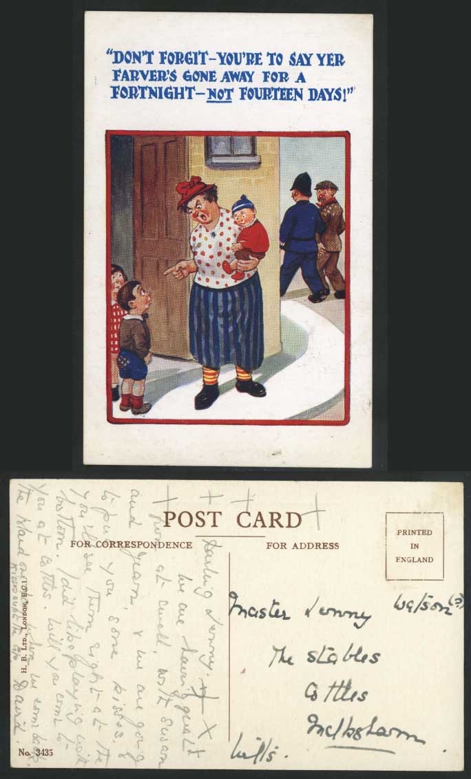 Father Gone Away for a Fortnight Not 14 Days Old Postcard Police Drunk Man Comic