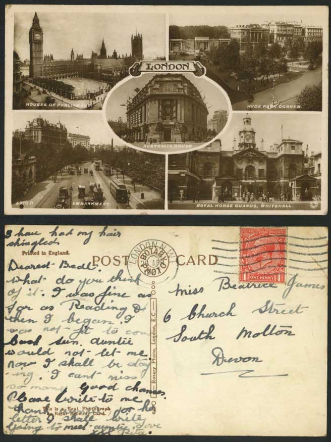 London 1927 Old Postcard Australia House, Hyde Park Corner, Embankment Whitehall
