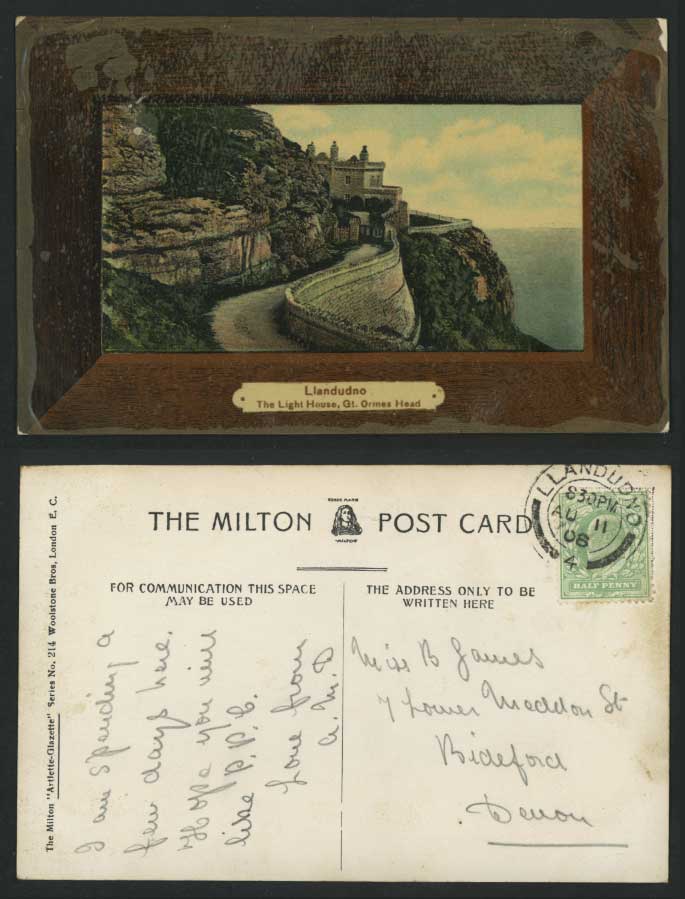 Llandudno, Light House Lighthouse, Gt. Ormes Head 1908 Old Colour Postcard Wales