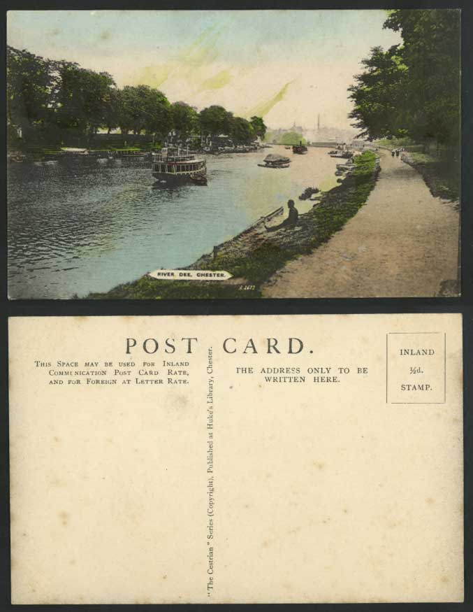 Chester - River Dee - Boats Boating Old Colour Hand Tinted Postcard Cheshire