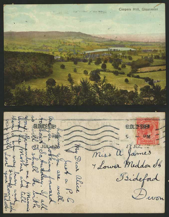 Gloucester Coopers Hill, Panorama General View 1923 Old Postcard Gloucestershire
