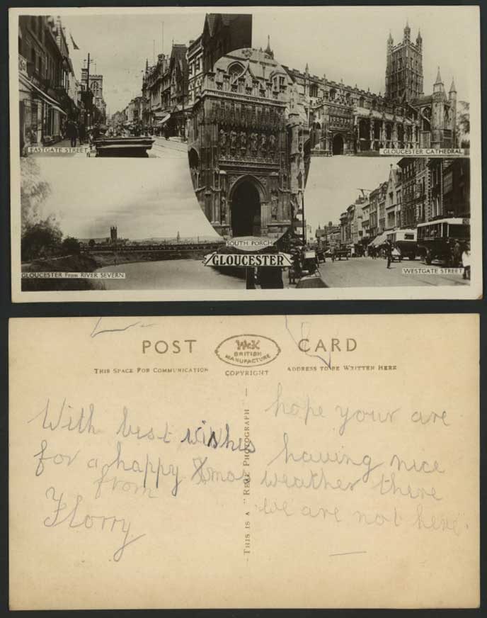 Gloucester Cathedral, Eastgate & Westgate Street Scene River Severn Old Postcard