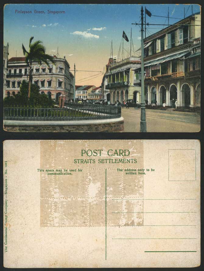 Singapore Old Colour Postcard FINLAYSON GREEN, Street Scene, Palm Tree, Rickshaw
