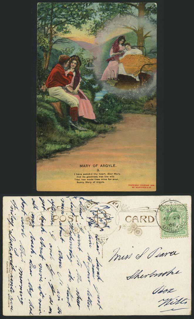 Mary of Argyle 3. Song Card Watch'd Thy Heart Bamforth 1908 Old Postcard Romance