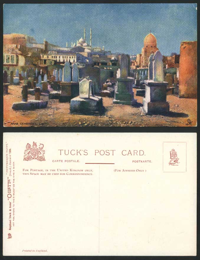 Egypt Old Tuck's Oilette Postcard Cairo ARAB CEMETERY Tombstones Arabe Tombs ART