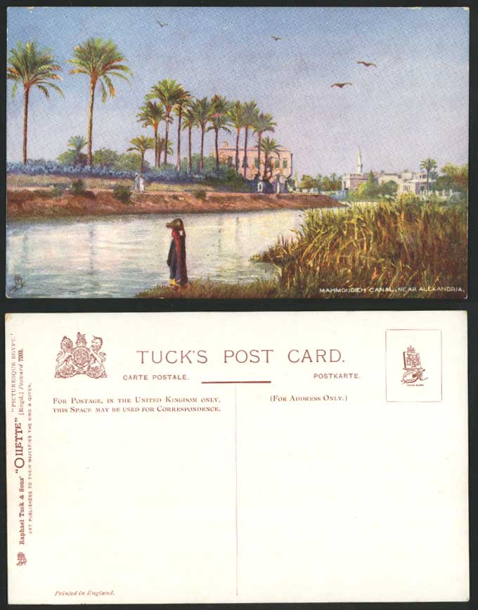 Egypt Old Tuck's Oilette Postcard Mahmoudieh Canal Alexandria Lady Drawing Water