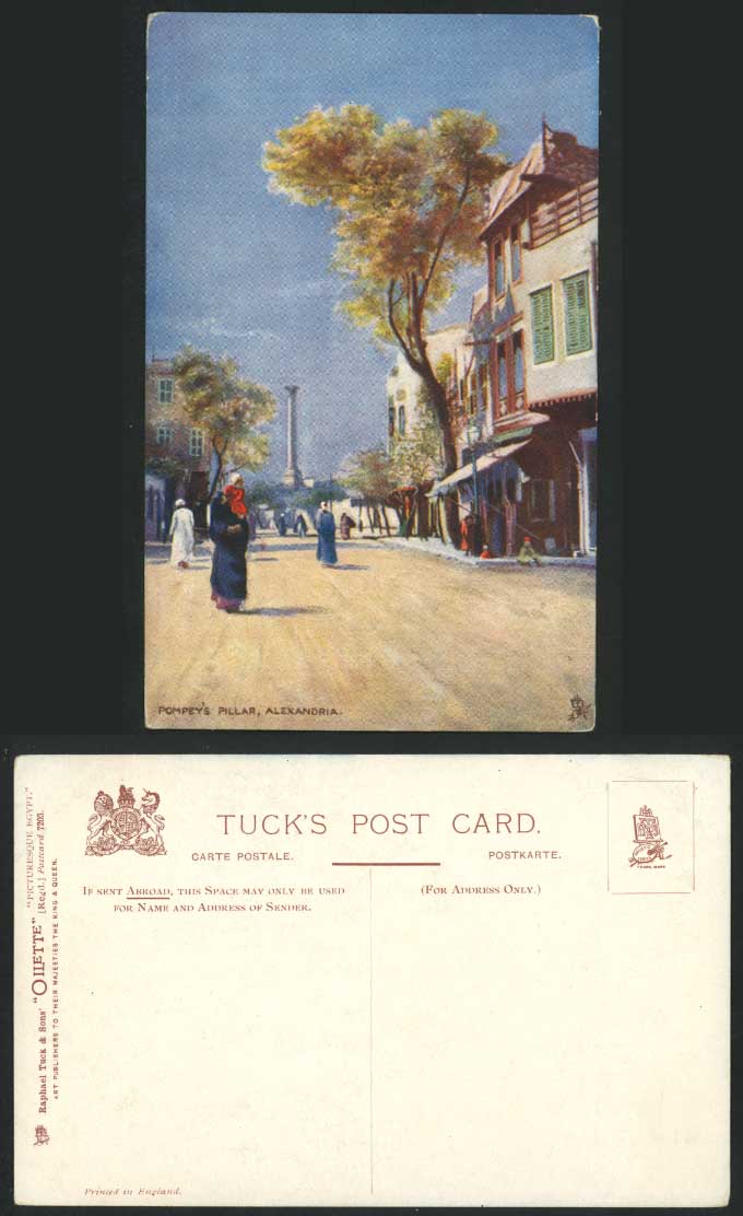 Egypt Old Tuck's Oilette Postcard Alexandria Pompey's Pillar Street Artist Drawn