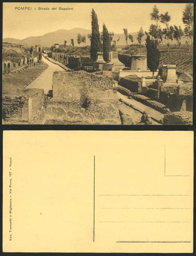 Italy Old Postcard Pompei Pompeii, Strada dei Sepolcri, Street of Tombs Cemetery