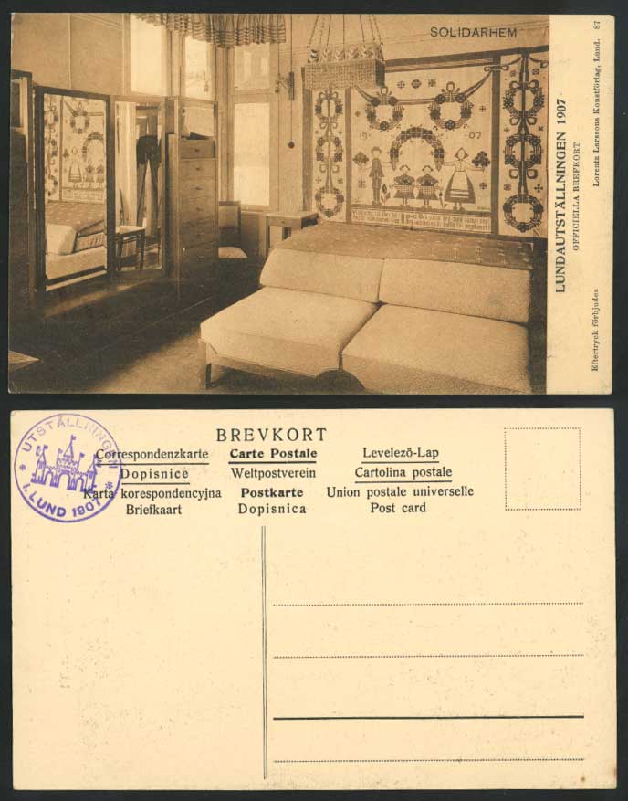 Lundautstallningen 1907 Officiella Brefkort Solidarhem, Sweden Lund Old Postcard