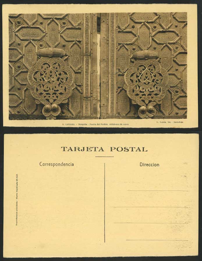 Spain Old Postcard CORDOBA MEZQUITA Mosque Puerta del Perdon Aldabones de Cobre