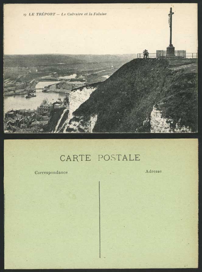 Le Treport, Le Calvaire et la Falaise, Calvary Cliff, Bridge, Cross Old Postcard