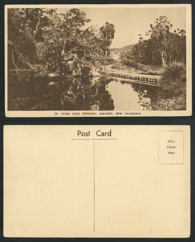 New Caledonia Old Postcard River Level Crossing Saramea View, River Scene Bridge