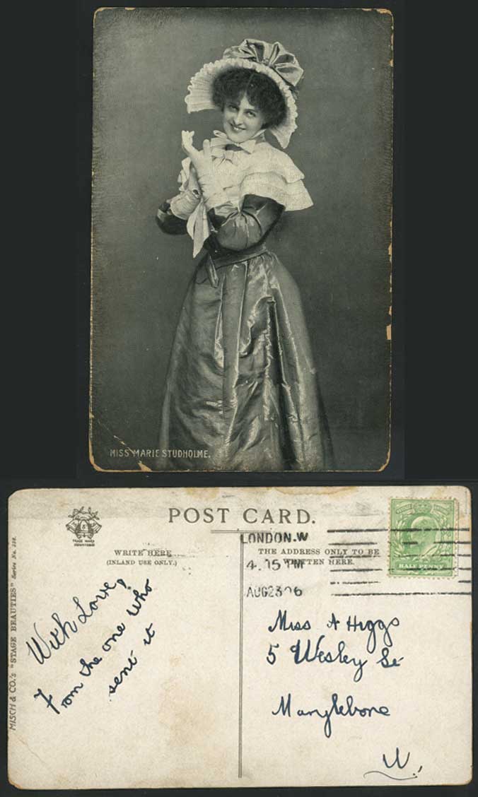 Edwardian Actress MARIE STUDHOLME Stage Beauties Costumes 1906 Old Postcard