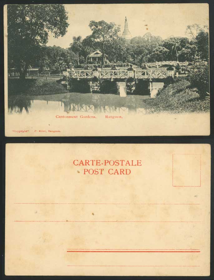 Burma Old U.B. Postcard RANGOON Bridge CANTONMENT GARDENS Myanmar Bridges Garden