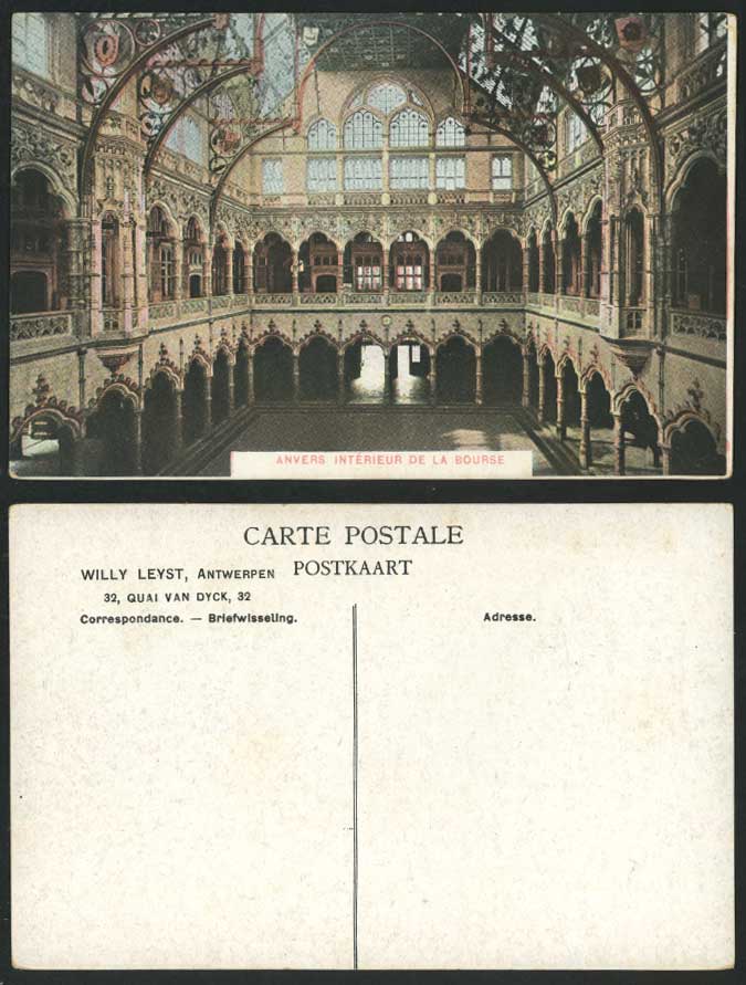 Belgium Anvers La Bourse Interieur Antwerp  Stock Exchange Interior Old Postcard
