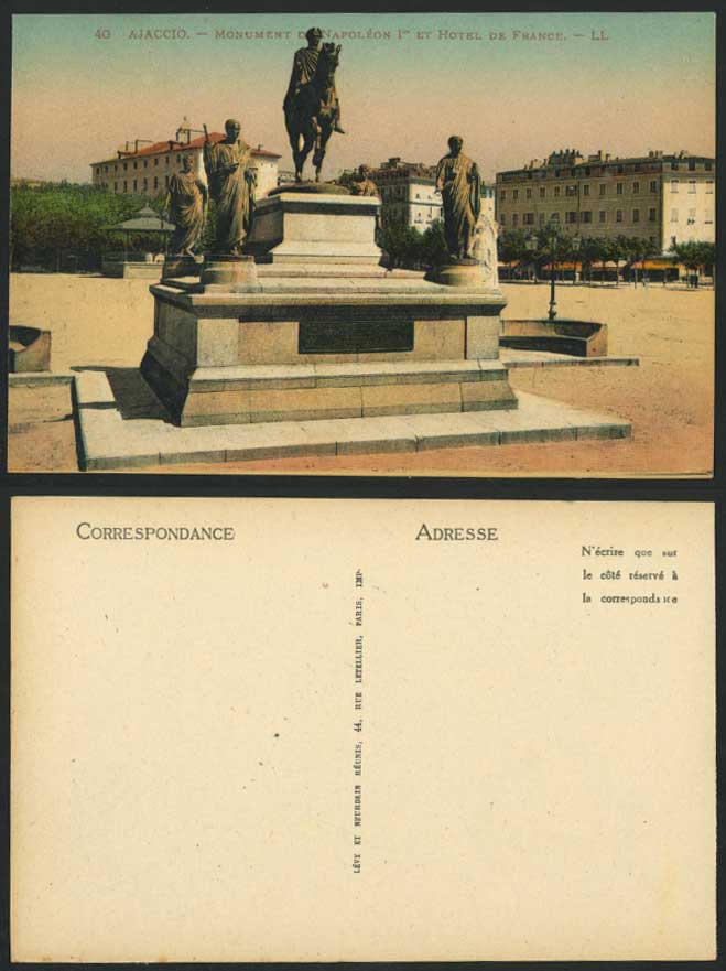AJACCIO Monument de Napoleon 1er Hotel de France Old Colour Postcard Statue LL40
