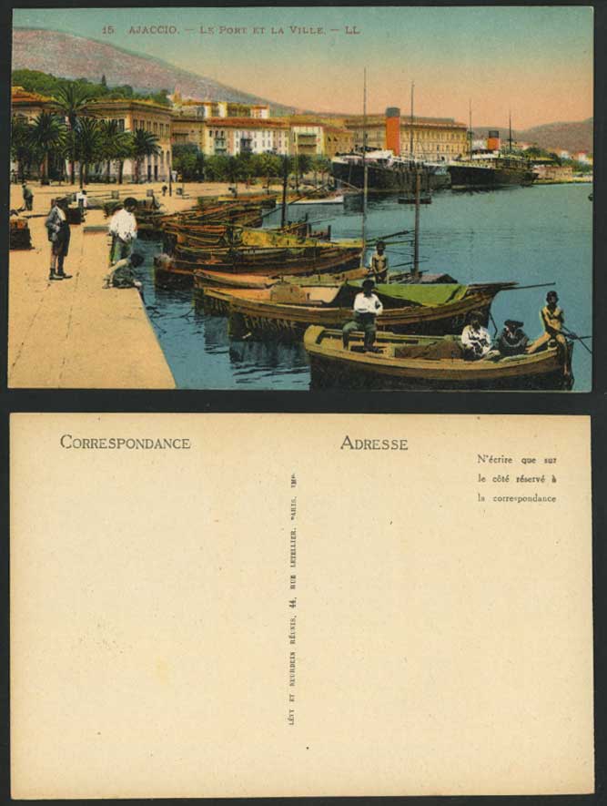 France Ajaccio Le Port et la Ville Harbour Boats Ships Old Colour Postcard LL 15
