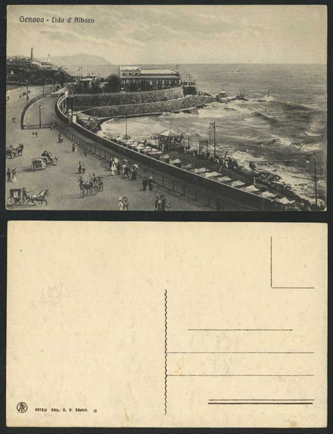 Italy Old Postcard Genova Lido d'Albaro Genoa Beach Huts Lighthouse Promenade St