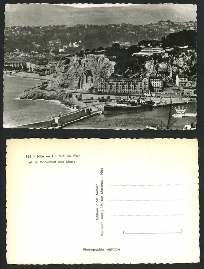France Old Postcard NICE Harbour Quai Quay Dock Port Harbour, War Memorial, Ship