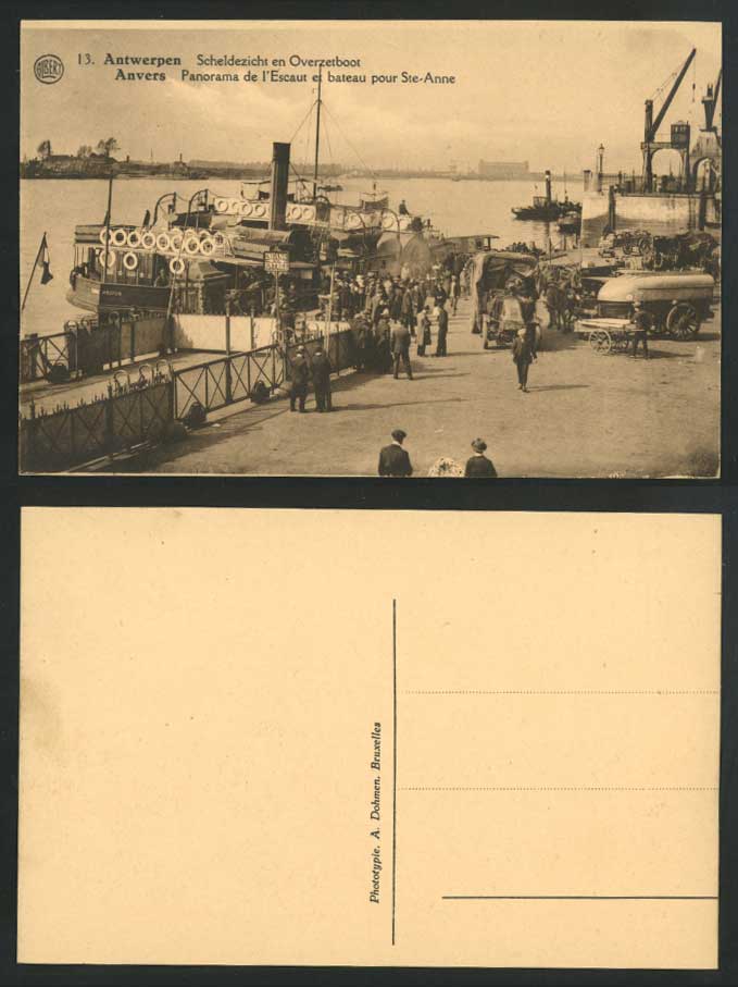 Antwerp Anvers Old Postcard Panorama Escaut Bateau pour Ste-Anne Boat, Motor Car
