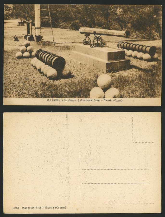 CYPRUS Old Postcard Nikosia Nicosia, Old Canons Cannons, Government House Garden