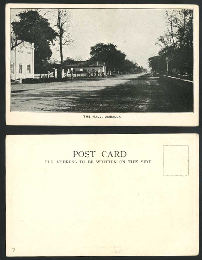 India, THE MALL, Street Scene Umballa Old Undivided Back Postcard British Indian