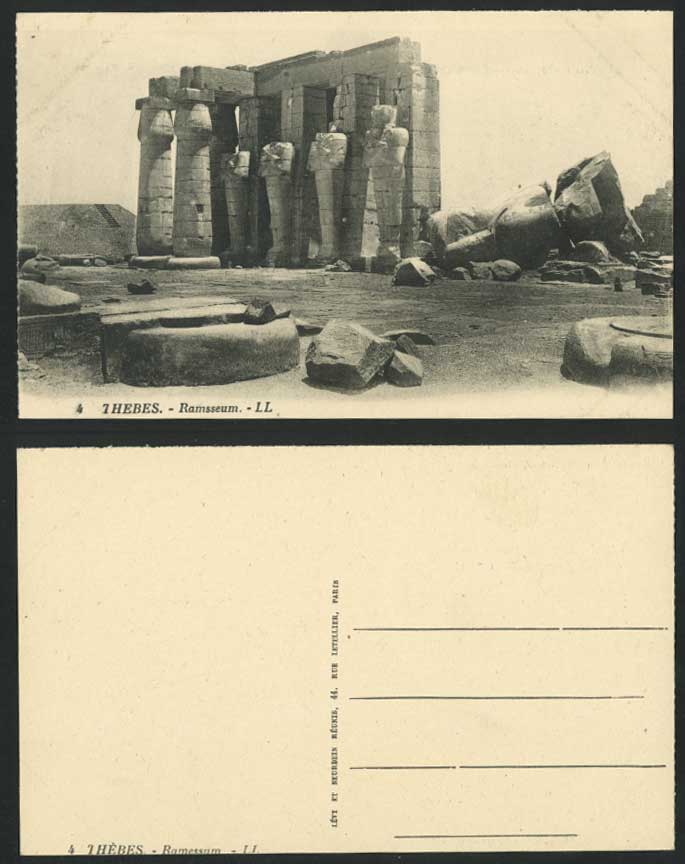 Egypt Old Postcard Thebes Ramsseum Ramesseum Memorial Temple Ruins Statues L.L.4