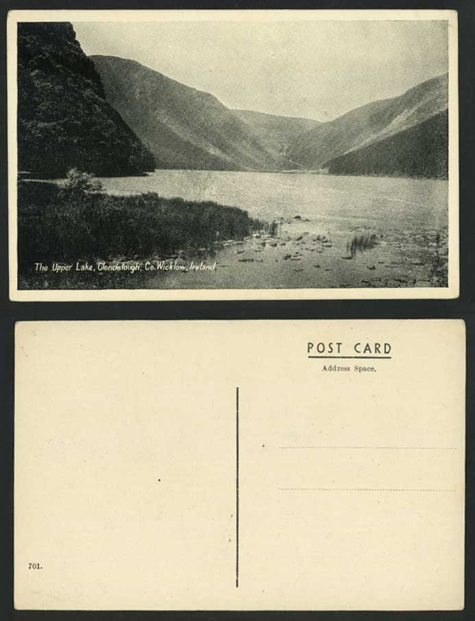 Ireland, The Upper Lake, Glendalough Co. County Wicklow Old Postcard Mountains