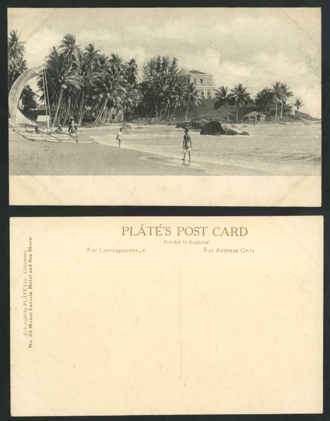 Ceylon Old Postcard Mount Lavinia Hotel & Sea Shore, Colombo, Sailing Boat Beach