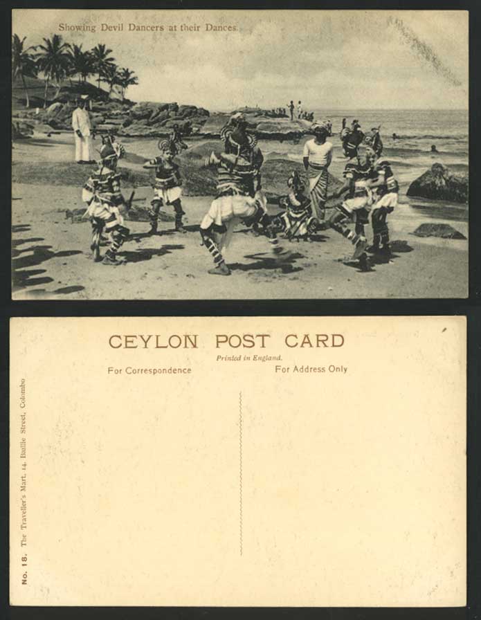 Ceylon Old Postcard Devil Dancers at Their Dances Devil Dance Dancing Beach Rock