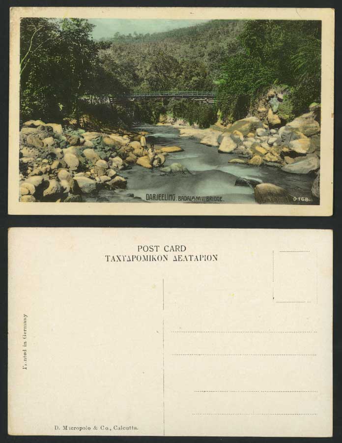 India BADALAM BRIDGE Darjeeling Old Colour Postcard Rocks, River Scene (British)